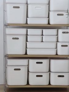 [OKLIFE.SG]Pure white storage box/storage box /Stackable Storage box With dustproof Lid/ cabinet organizer/