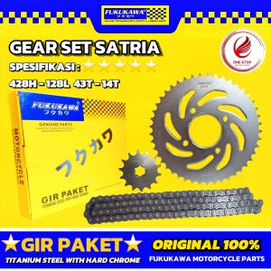 GEAR SET GIR PAKET ASLI FUKUKAWA SATRIA 2 TAK LUMBA HIU 428H - 128L 43T 14T ORIGINAL ORI FKKW
