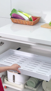 SJorage Adjustable Pull out Basket with Sliding Storage Basket Kitchen Cabinet Dish Rack Organizer