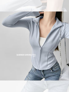 Slim Fit Long Sleeve Zipper Collar T-Shirt Womens Spring Autumn New Style High Quality Polyester Viscose Spandex Classic Solid Color