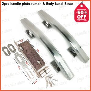 handel pintu 1 set isi 2/handel pintu rumah 1 set /gagang pintu rumah 1 set kunci Model sabit kotak lengkung minimalis panjang 33cm