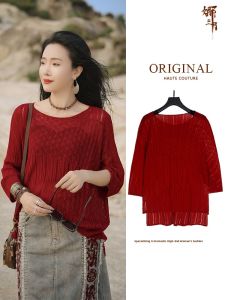 NASANYUE | Chic Autumn Knit Cardigan with Cutouts Red