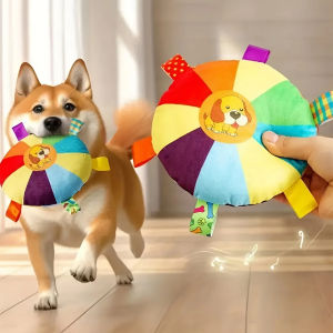 Funny Rainbow Plush Flying Saucer Dog Toys Outdoor Interactive Training Games Chew Toy Pets Flying Discs Toys with Bells