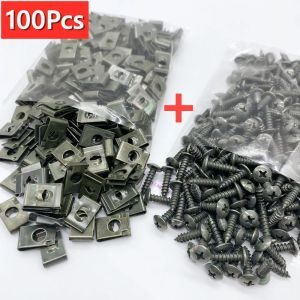 100pcs/20pc Mixed Car Metal Screw Tapping Fastener Clip U-Type Clip with Screw Anti-rust Protection Clip Screw Buckle Iron Sheet