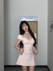 Váy Ngắn Tay Bồng Viền Ren Xếp Ly Pure Desire Không Dây Không Dây Mùa Hè 2024 Chất Liệu Khác 100% Váy Nữ Thời Trang Thường Ngày