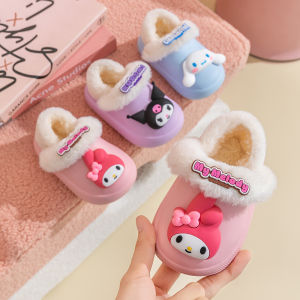 Sanrio genuine childrens cotton slippers warm cotton shoes with fleece waterproof non-slip cotton slippers for girls