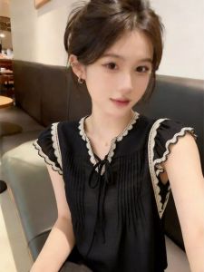 Loowmane | Unique Lace Splicing V-Neck Flared Sleeve Shirt