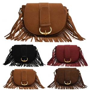 Nhỏ cho nữ rìa Túi Đeo Vai Túi đeo chéo tua rua tây màu trơn PU Hobo rìa Crossbody Dây đeo điều chỉnh được