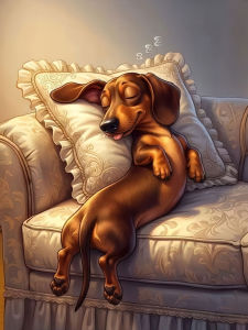 Huacan 5D DIY Diamond Painting Sleeping Sausage Dog Diamond Mosaic Animal Complete Kit Decorative Paintings Wall Decor