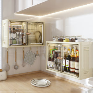 Kitchen Wall Mounted Storage Rack Spice Sauce Vinegar Organizer Box Strong Load Bearing Plastic Shelf No Drilling Required