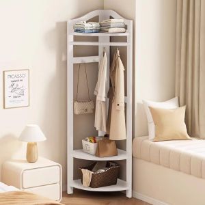 Simple Corner Coat Rack Hat Storage Stand Floor Mounted Bedroom Corner Wall Mounted Heavy Duty Hat Rack Corner Decorative Shelf