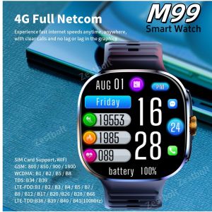 Cellular M99 Smartwatch 2.4 inch Amoled Screen insert 4G/5G Sim Card GPS WIFI 190° Rotating Camera Game Android 10.0 Smart Watch