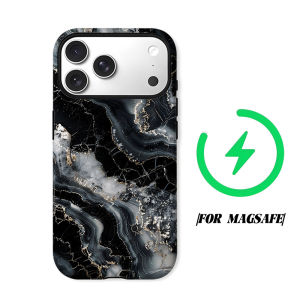 BILIBILI | Black Grey Gold Agate Marble Phone Case for iPhone 18 17 16 15 14 13 12 11 Air Pro Max Plus Double-layer Cover