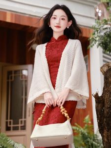 Elegant Red Chinese Style Cheongsam Spring Autumn Dress for Women Low Slit Cheongsam Qipao Long Skirt Elegant Atmosphere