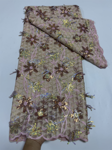 WMS8104 African Sequins Beaded Lace Fabric 2026 High Quality Lace 5 Yards French Lace Fabric Nigerian Lace Fabrics For