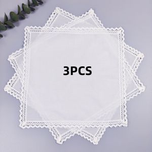 Wedding Season 3PCs Pure White Lace Pure Cotton Happy Handkerchief to Send Friends to Send Mom 28cm/11in Thin.