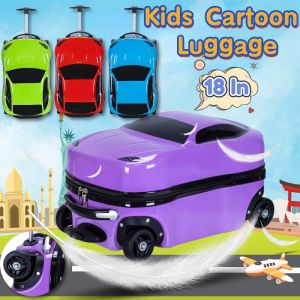 18 Inches Kids Luggage 3D Cartoon Car Suitcase Universal Wheel Trolley Bag Ride on For Boys Girls