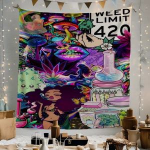 VIKAMA Psychedelic Cannabis Culture Tapestry WEED LIMIT 420 Trend Slogan Music Party Room Hippie Style Bedroom Theme Decor