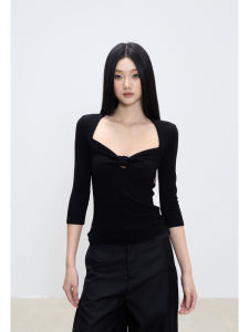 withmin | Áo Thun Dáng Slim V-Neck Đen