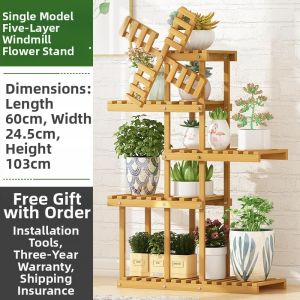 Bamboo Indoor Freestanding Flower Shelf