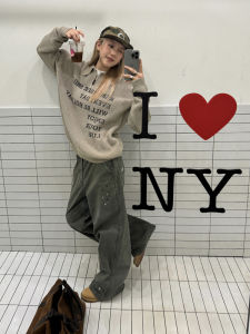 สตรีทสไตล์ Boxy เสื้อสเวตเตอร์ With Half ซิป Polo Retro Letters สไตล์อเมริกัน สําหรับผู้ชายและผู้หญิง เสื้อสเวตเตอร์ถัก สําหรับ ฤดูใบไม้ร่วง ฤดูหนาว