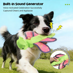 Teekland Green Dragonfly Toy Flying Dog Toy Oxford Squeaky Chew Toy for Fetch Training & Interactive Play Medium Large Dogs