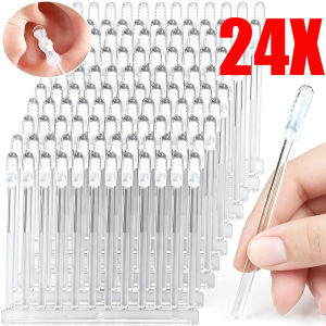 24pcs Soft Rubber Sticky Earpick / Disposable Sanitary Ear Cleaning Swabs / Mild Gentle Ear Wax Removal Tool / Convenient for Children and Adults Daily Ear Cleansing