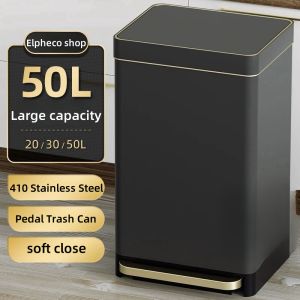Large Capacity Stainless Steel Trash Can Kitchen Large Pedal Living Room Office Large Capacity Hotel Commercial 50L