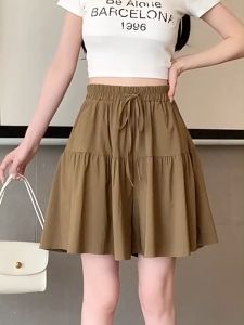 whitejuly💕กางเกงขาสั้น กางเกงขาสั้นสายฝอ กางเกงขาสั้นเอวสูงลำลองสไตล์เกาหลี กางเกงขาสั้นขากว้างหลวม