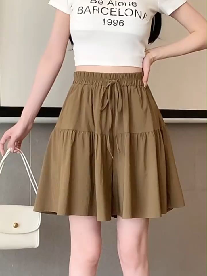 whitejuly💕กางเกงขาสั้น กางเกงขาสั้นสายฝอ กางเกงขาสั้นเอวสูงลำลองสไตล์เกาหลี กางเกงขาสั้นขากว้างหลวม