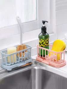 ชั้นวางฟองน้ำระบายน้ำแบบสร้างสรรค์ชั้นวางผ้าสำหรับอ่างล้างจานก๊อกน้ำชั้นวางของสองชั้นสำหรับห้องครัวใช้ในบ้านชั้นวางของอเนกประสงค์