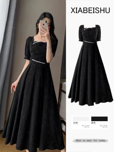 Váy Dài Màu Đen Phong Cách Mới Trung Hoa Cho Nữ Mùa Hè Cỡ Lớn Váy Chữ a Tay Bồng Cao Cấp Váy Dài Phong Cách Hepburn Kiểu Pháp