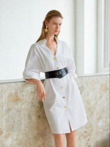 Cotton Metal Button Simple Shirt Dress