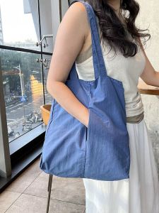 Túi Đeo Vai Đơn Giản Bằng Vải Nylon Nhẹ Thường Ngày Dung Tích Lớn Cho Nữ Túi Tote Màu Trơn Đa Năng Cho Học Sinh Đi Làm