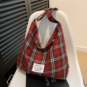 กระเป๋าสะพายข้างผ้าลายสก็อตความจุขนาดใหญ่สำหรับผู้หญิง กระเป๋าเดินทางแบบสะพายไหล่ข้างเดียว กระเป๋าถือผ้า กระเป๋าถือแบบยูนิเซ็กซ์สำหรับเดินทางและเรียนหนังสือ