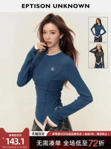 Eptison Fashionable Short Knitted Top Irregular Hem Base Layer Shirt Cotton Blend Long Sleeve round Neck Winter New Arrival