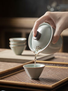 Azure Ru Ware Pot Single Teapot Oven Mitts Cover Teacup Single High-Grade Tea Brewing Bowl Ceramic Household Kung Fu Tea Set