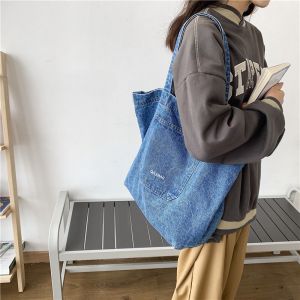 Túi đeo vai denim từ Túi mua sắm bằng vải Mori dành cho nam nữ Hoàn hảo để đi lại và đi học Đóng dây kéo Kích thước trung bình