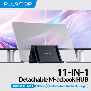 PULWTOP Vertical Laptop Stand with 2×HDMI 100W PD 10Gbps USB-C/A Ethernet Audio SD/TF USB C Dock for MacBook Pro/Air M4/M5