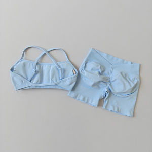 ชุดโยคะ 2 ชิ้นสำหรับผู้หญิง ชุดออกกำลังกายไร้รอยต่อ เสื้อชั้นในกีฬา กางเกงขาสั้นกันกระแทก ชุดออกกำลังกาย ชุดออกกำลังกายสำหรับยิม