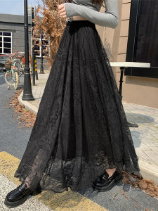 Elegant Lace A-Line Mini Skirt Womens High Waist Slimming Gentle Fit for Autumn 2025 Commute Korean Style Long Skirt