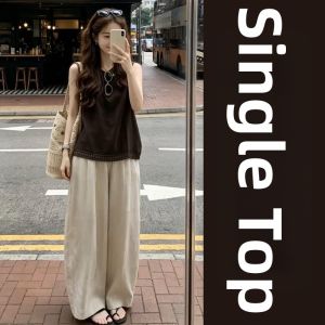 LIRUSHAN | Casual Comfortable Brown Linen Sleeveless Set