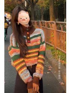 BINKAFENNY | เสื้อสเวตเตอร์ถักคอสูงหนาสำหรับผู้หญิง เสื้อชั้นในสีเข้ม ลายทาง แฟชั่นฤดูใบไม้ร่วง/ฤดูหนาว เสื้อคลุมกันหนาวแบบลำลอง