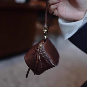 Retro mini leather texture keybag fashionable headphone hanging bag keybag storage large capacity coin purse