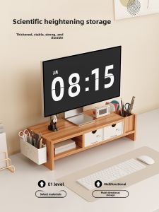 Desktop Computer Riser Office Monitor Base Stand Workstation Keyboard Storage Rack Drawer Organizer Cherry Wood Material