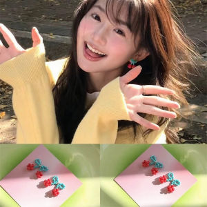 Chic Cherry Bead Earrings Dainty Versatile Ear Cuff Piercing Unique Design Fashionable Jewelry Small Size Elegant Accessory