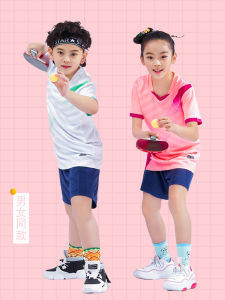 ชุดออกกำลังกายปิงปองชุดฝึกซ้อมปิงปองสำหรับเด็กเสื้อแห้งเร็วฤดูร้อนสำหรับเด็กชายและเด็กหญิงชุดแข่งขันแขนสั้นพิมพ์ลายตัวอักษรสำหรับผู้ชาย