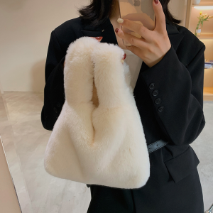 Spring Summer Fashionable Small Velvet Handbag Womens Handheld Plush Bag Versatile Tote Bag Korean Style Pure Color Bag