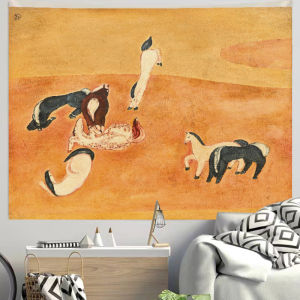 VIKAMA Trừu Tượng Ngựa Nghệ Thuật Thảm Boho Treo Tường Sợi Polyester Trang Trí Cho Phòng Ngủ Phòng Khách Ký Túc Xá Vintage Trang Trí Nhà