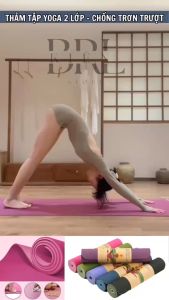 Thảm tập yoga 2 lớp thảm yoga chống trơn trượt siêu êm siêu bền dùng được 2 mặt